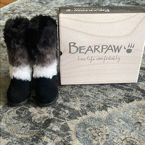 BearPaw Black and White Fur Boots
